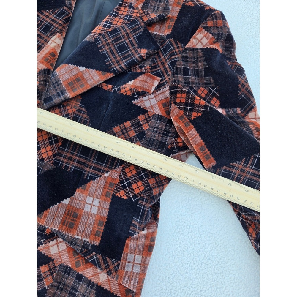 Mens Velvet Blazer McGregor Patchwork Orange Black Plaid Vintage 42 USA Classic‎ - Picture 4 of 8